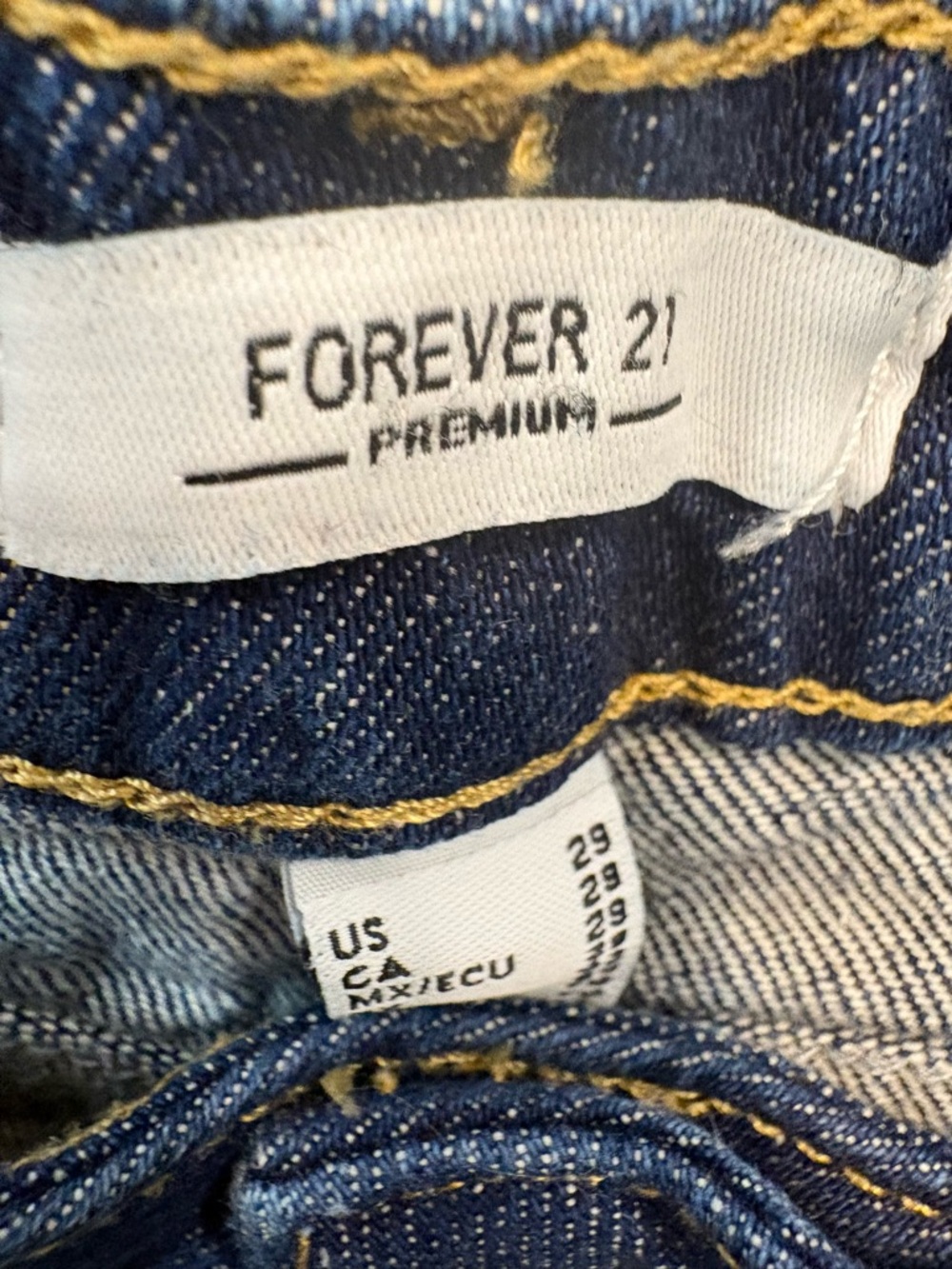 Forever 21 Dark Indigo Denim Jeans with Gold Stitching